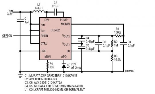 ߿Oҕ푑 3.3V  70V  APD ƫԴ