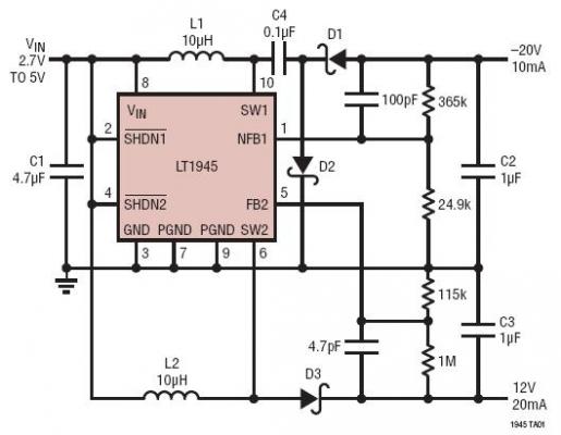 Dual Output (+12V@20mA, -20V@10mA) Converter