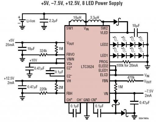 LCD Bias (+5V, -7.5V, +12.5V) Plus 8 LED Power Supply