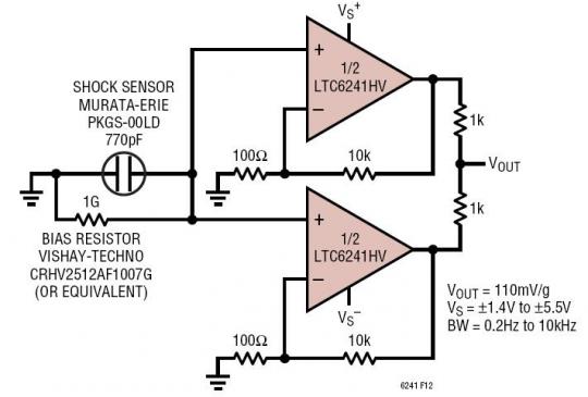 Low Noise Non-Inverting Shock Sensor Amplifier