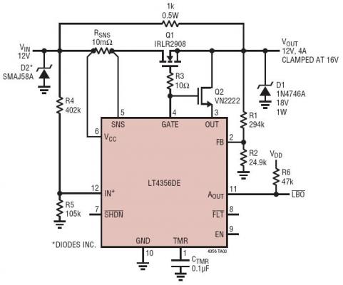 Overvoltage Regulator with Low Battery Detection and Output Keep Alive During Shutdown