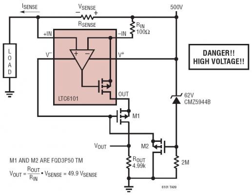 Simple 500V High Side Current Monitor