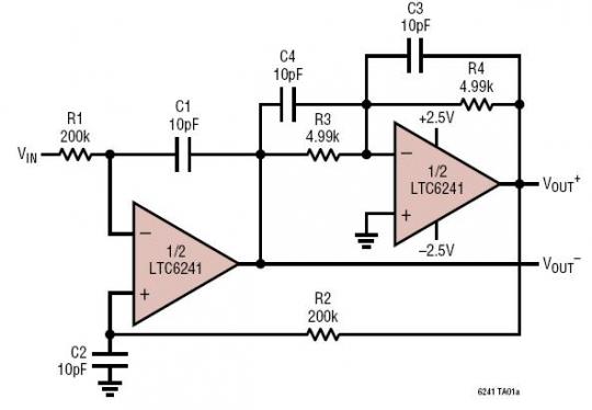 Single Ended Input-Differential Output Amplifier