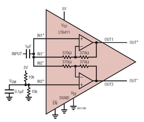 Single-Ended to Differential Converter with Gain of +2 and Common Mode Control