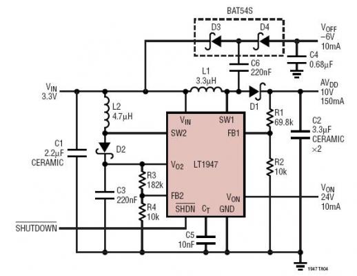 TFT-LCD Bias Generator: 10V, 24V, -6V Output