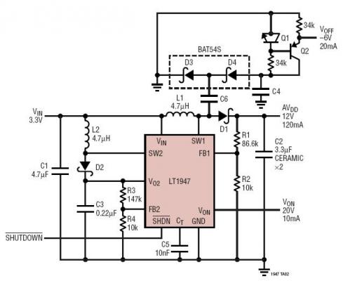 TFT-LCD Bias Generator: 12V, 20V, -6V Output